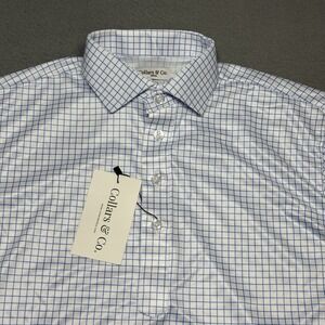 Collars and Co Dress Collar Polo Shirt Mens Small Blue White Grid Check NEW